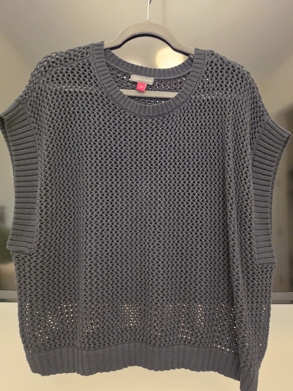 Vince Camuto Black Open-Knit Sleeveless Sweater